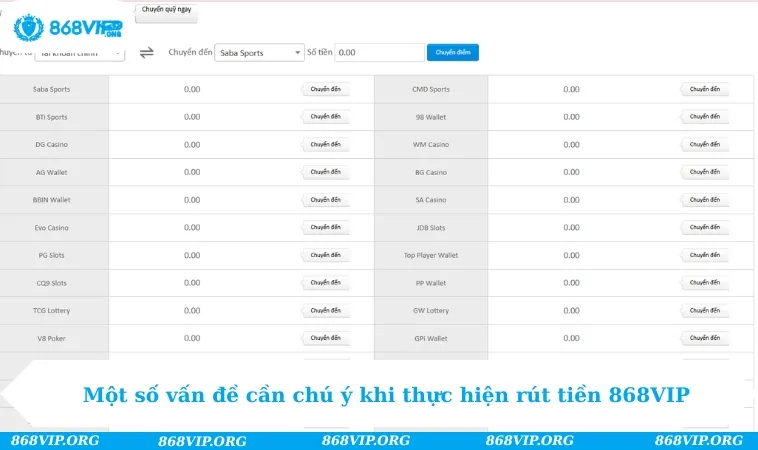 Một số vấn đề cần chú ý khi thực hiện rút tiền 868VIP