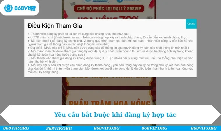 Yêu cầu bắt buộc khi đăng ký hợp tác
